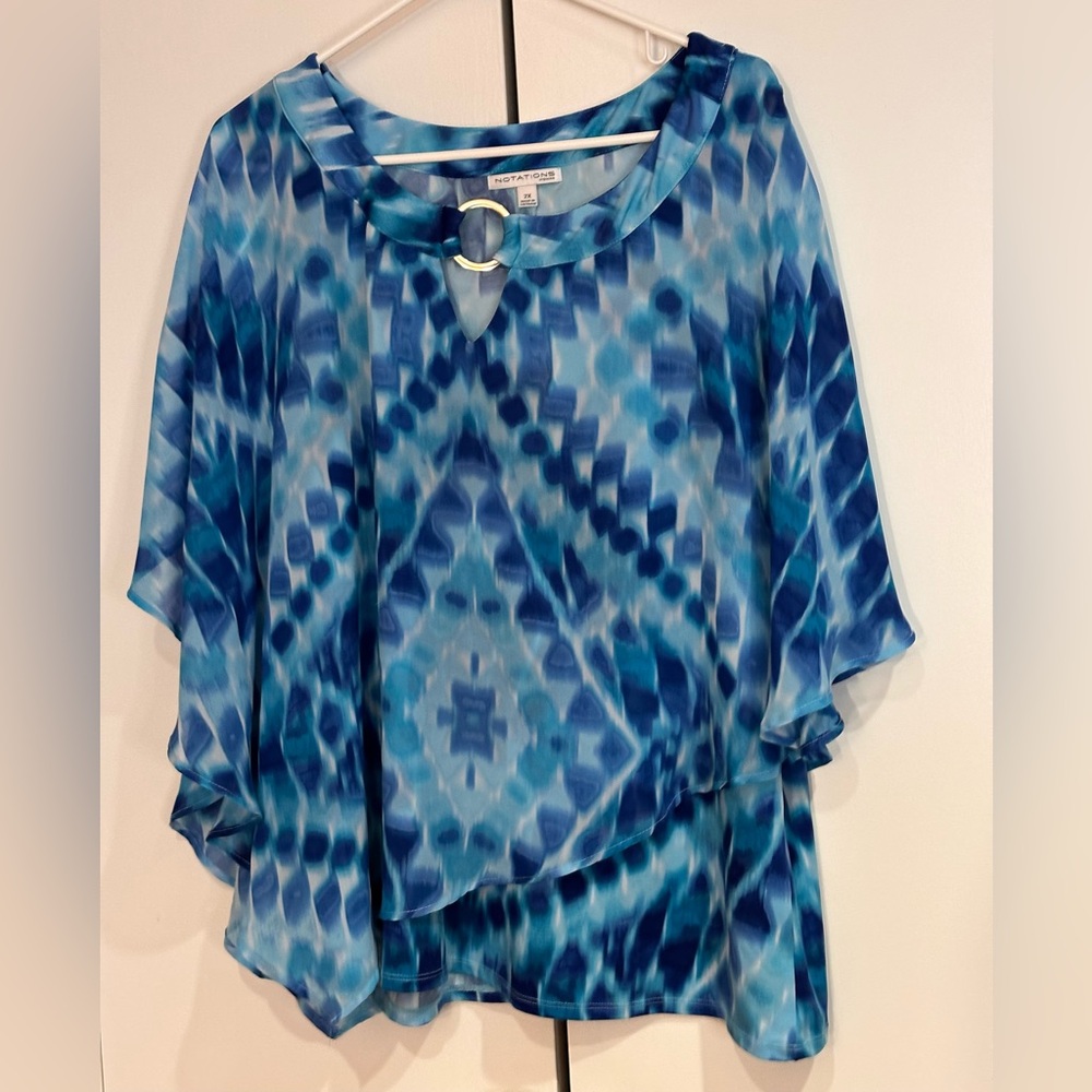 Notations Blue Geometric Women's Top. Size 2X